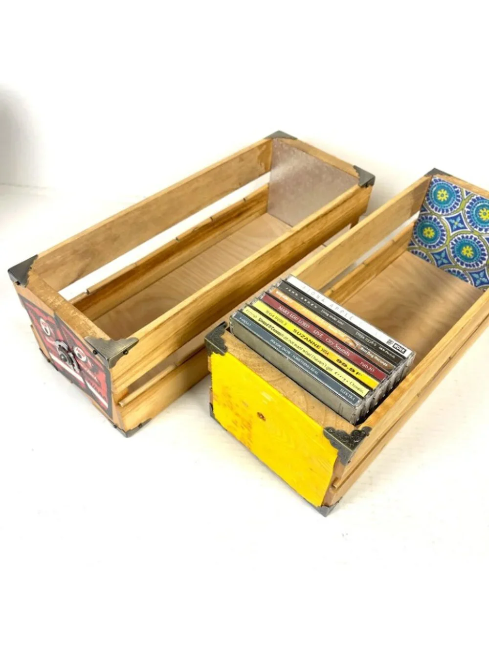 Artisanal Decorative Storage Crate Planter OOAK Wood Music Fan CD Box Organizer